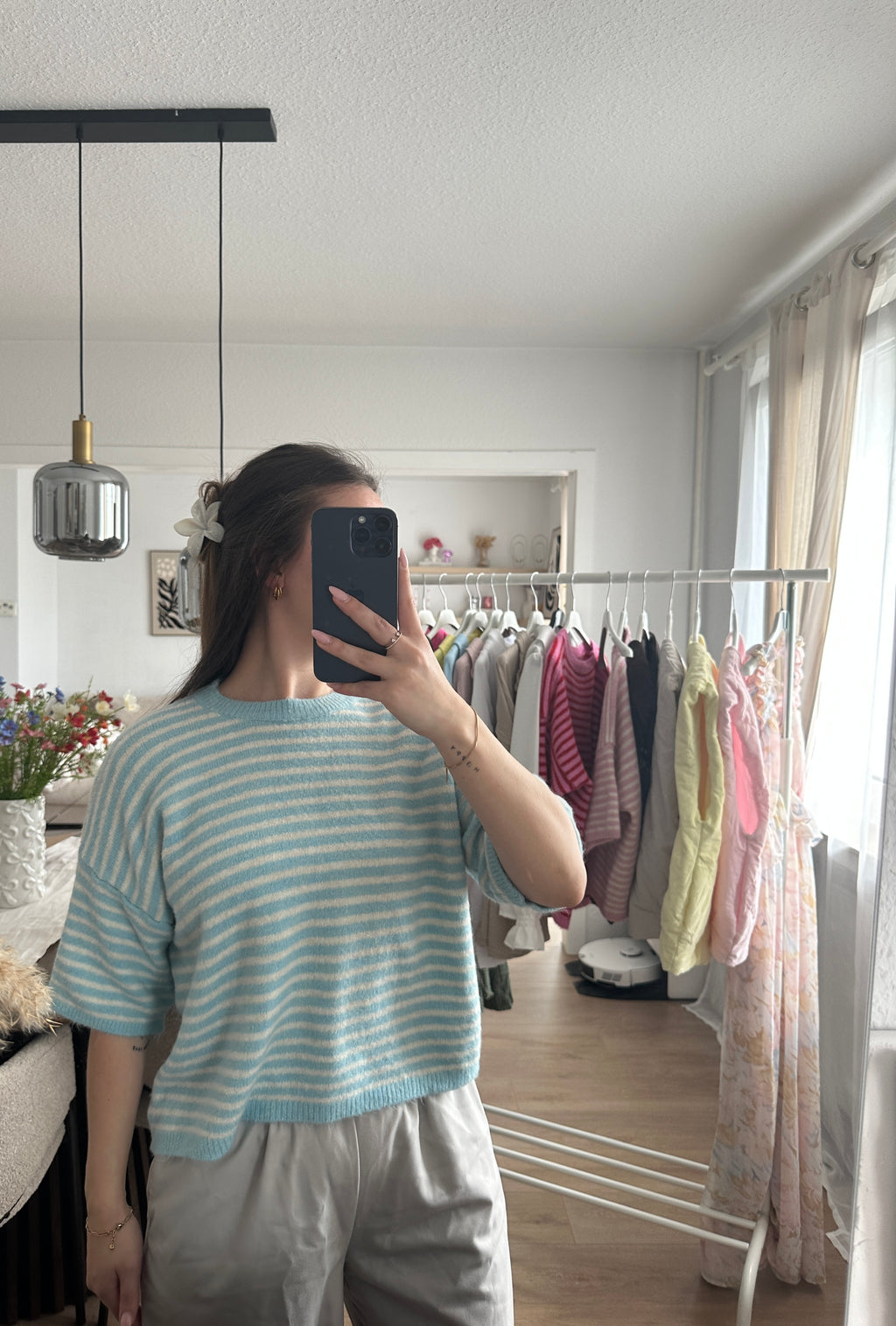 Gestreifter kurzarm Pullover - Alina