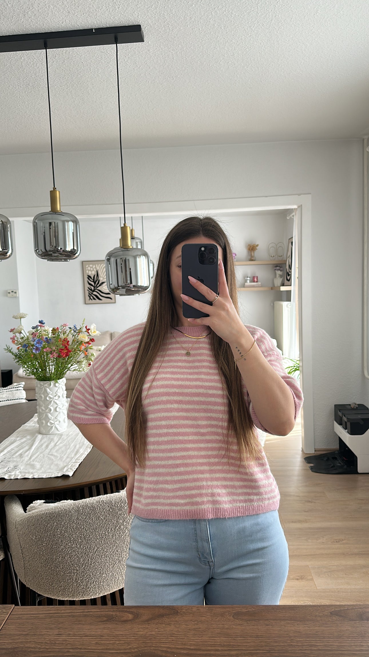 Gestreifter kurzarm Pullover - Alina