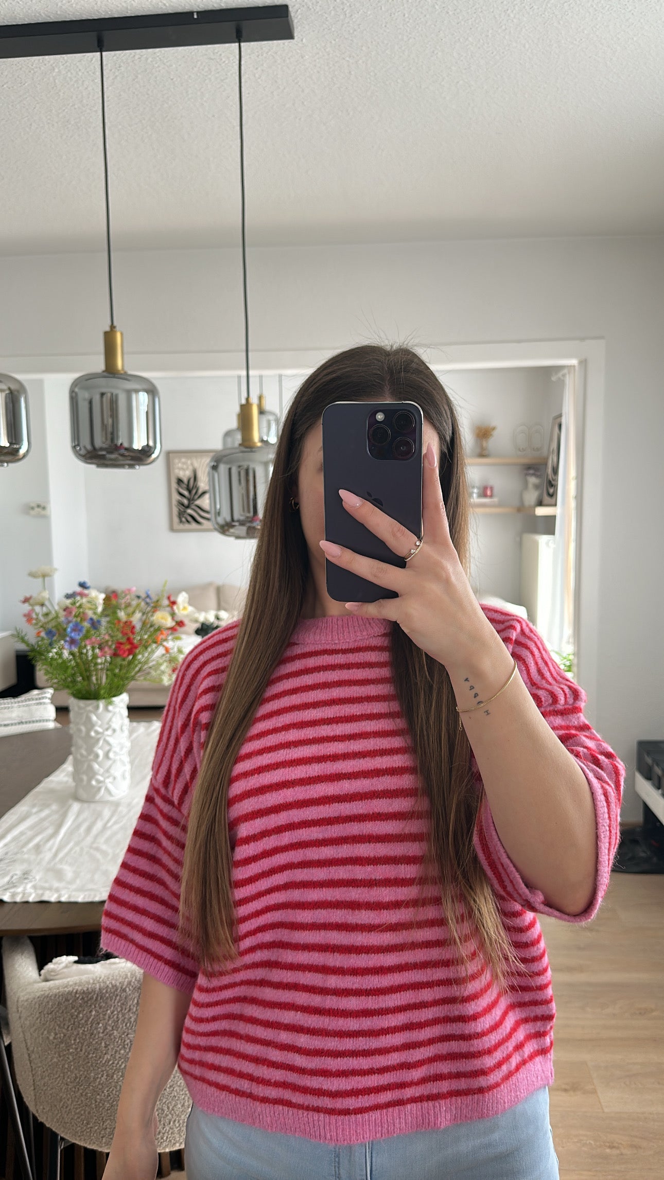 Gestreifter kurzarm Pullover - Alina