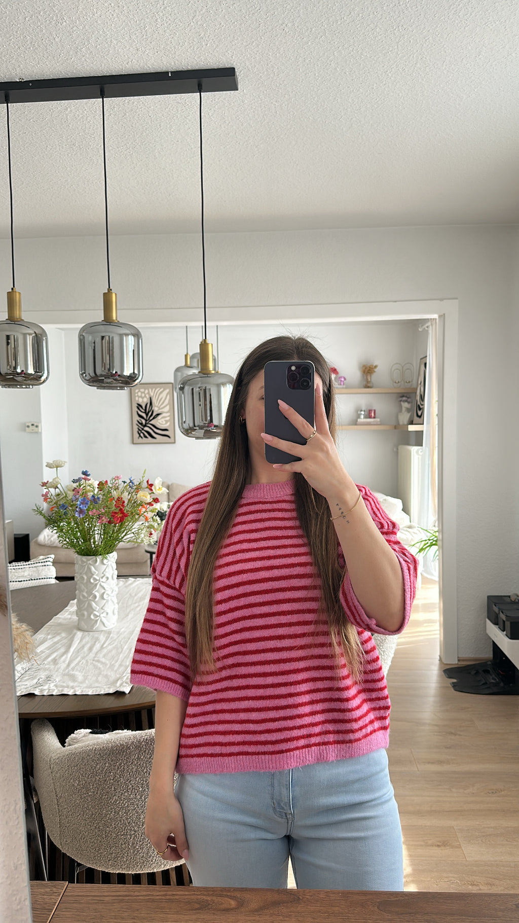 Gestreifter kurzarm Pullover - Alina