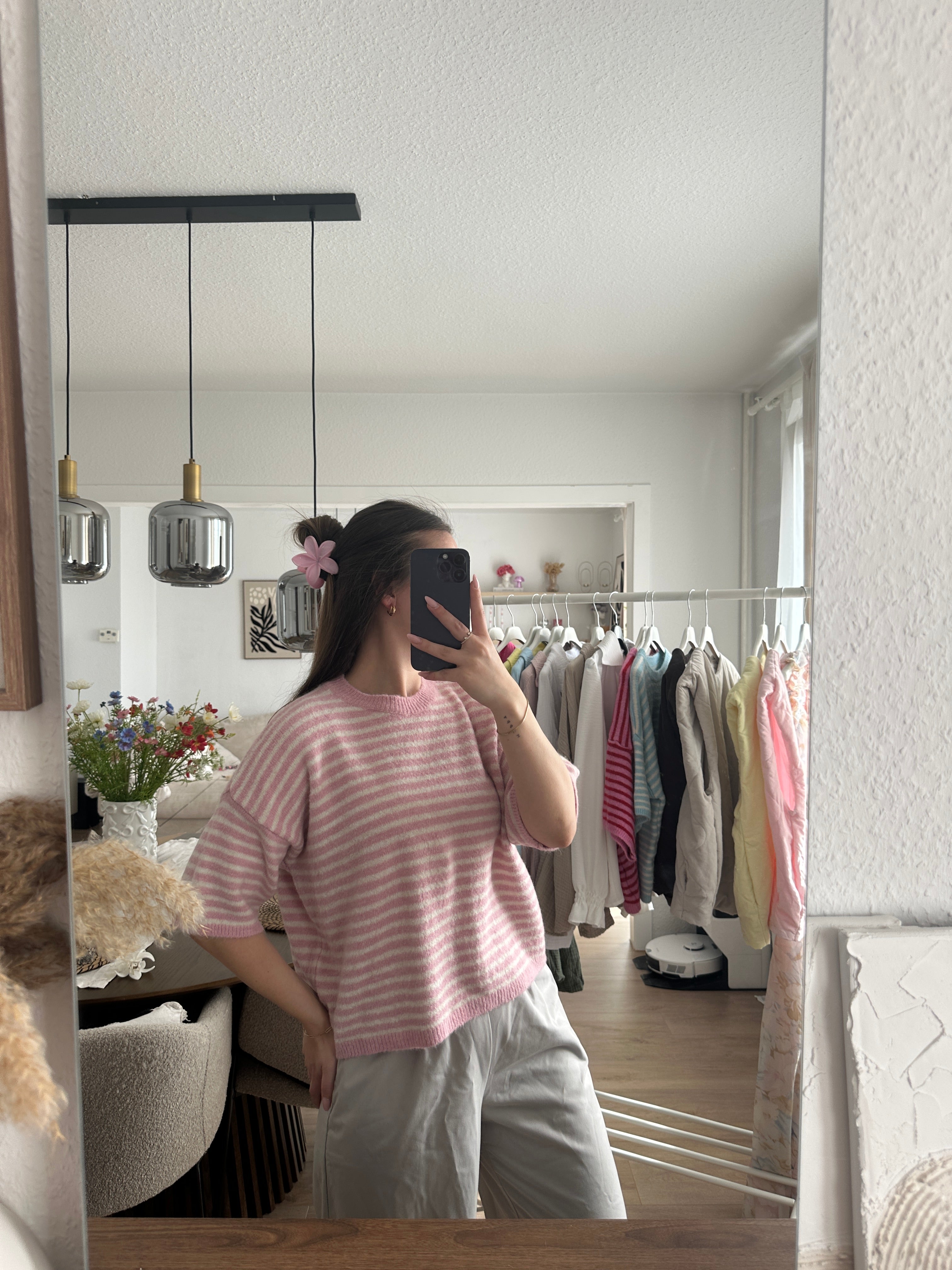 Gestreifter kurzarm Pullover - Alina