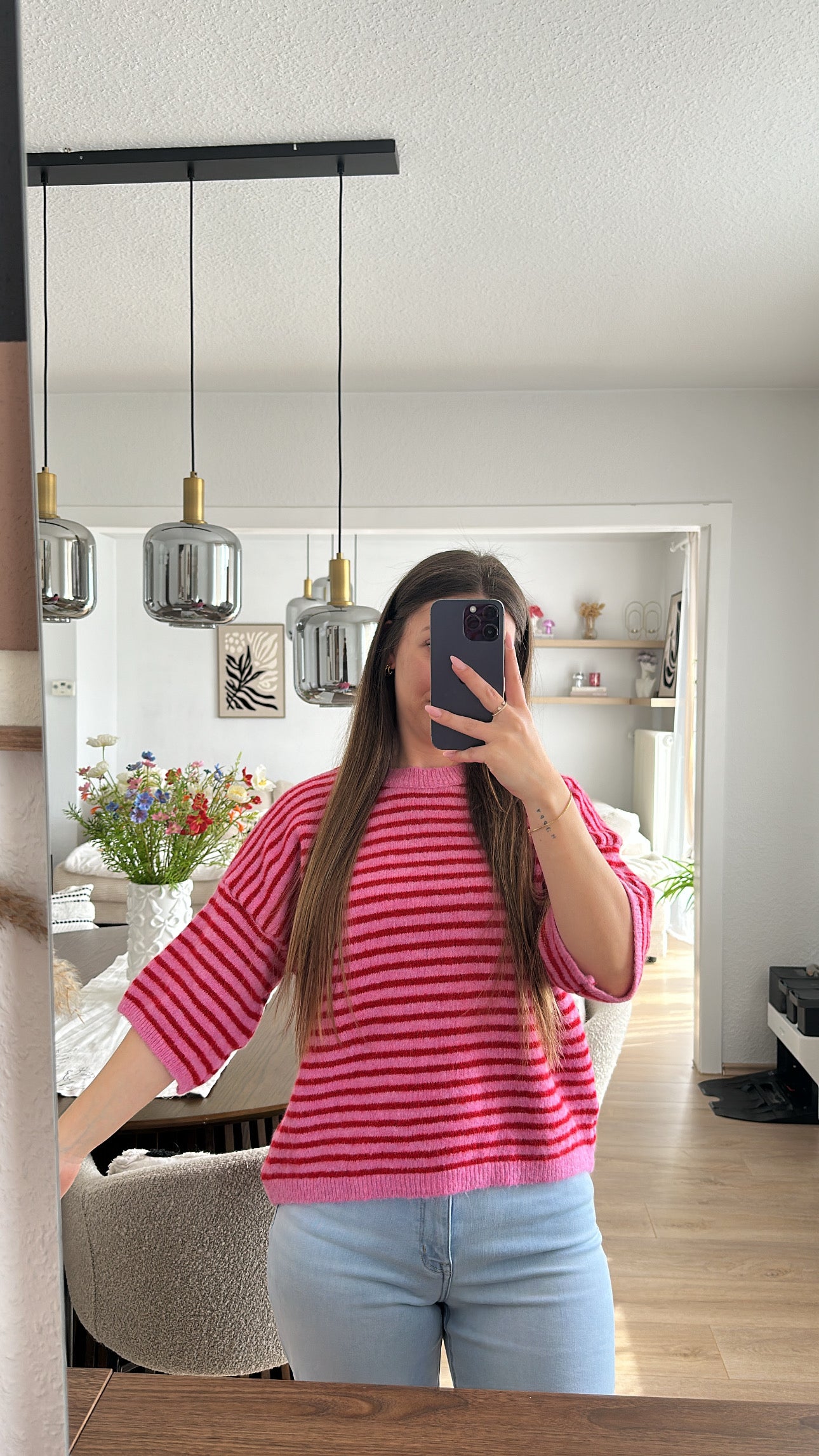 Gestreifter kurzarm Pullover - Alina