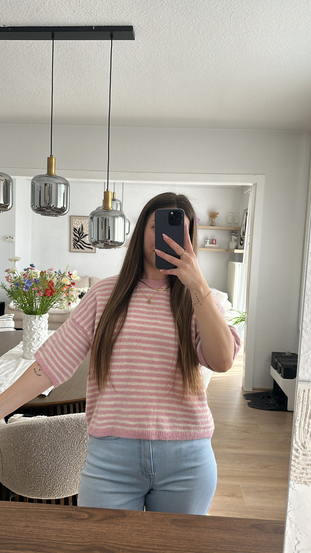Gestreifter kurzarm Pullover - Alina