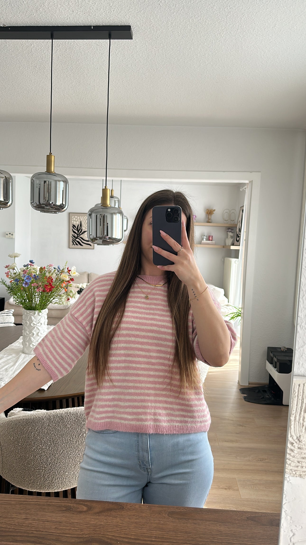 Gestreifter kurzarm Pullover - Alina